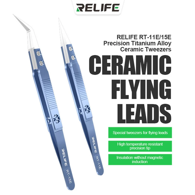 

RELIFE RT-11E RT-15E Precision Titanium Alloy Ceramic Straight Bent Tweezers Clip CPU Chip Repair Maintenance Tool