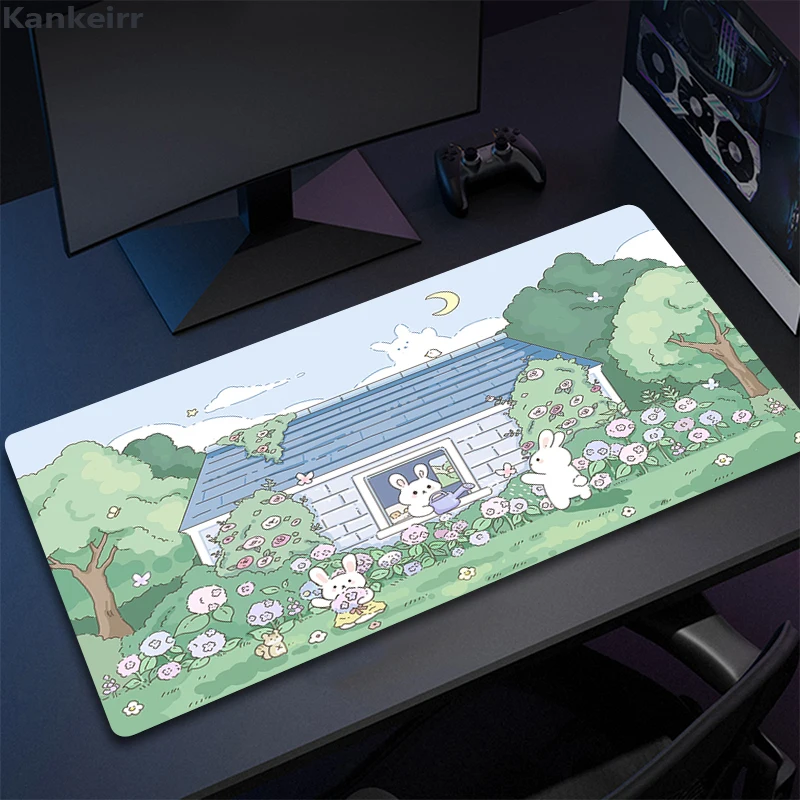 

Cute Large Gaming Mouse Pad Green Botany Computer Gamer Tablet Pad Keyboard Mousepad with Edge Locking Rubber Play Mice Mat Xxl