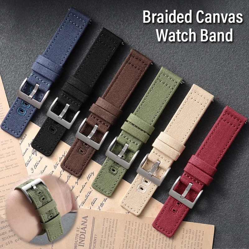 Deluxe Woven Canvas Braided Nylon Watch Band - Durable Premium Strap