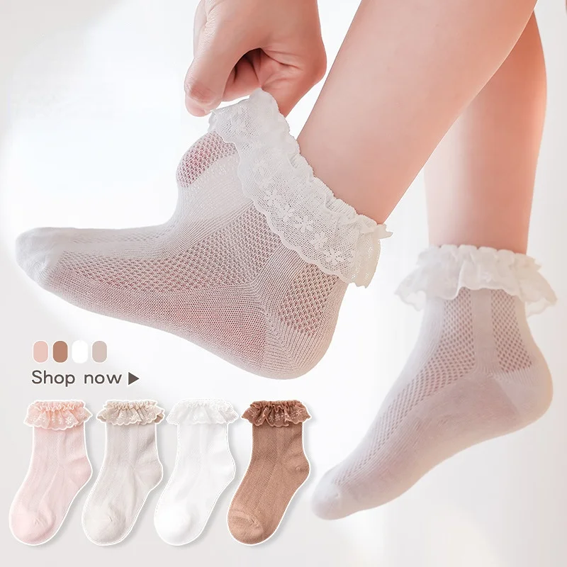 

Children Socks Summer Thin Combed Cotton Breathable Lace Girls' Princess Socks Dance Socks on Stage Performance and photograph