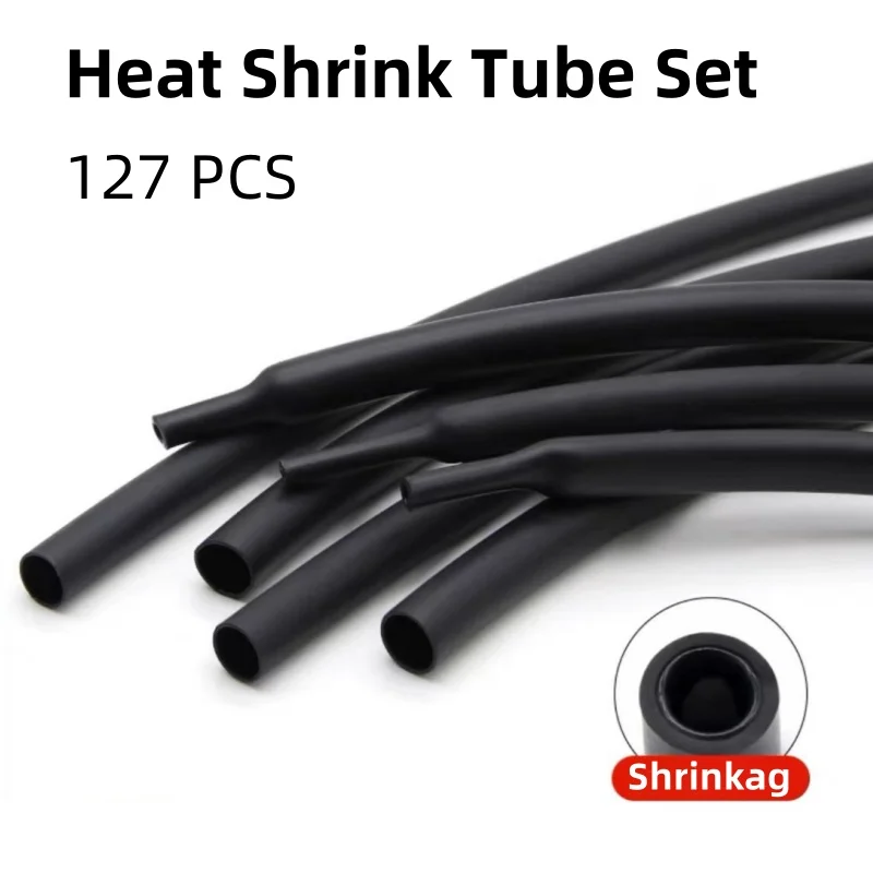 127pcs Black 7 Sizes Assorted Bagged flame-retardant Heat Shrinkable Tube Combination Sets Car Accessories