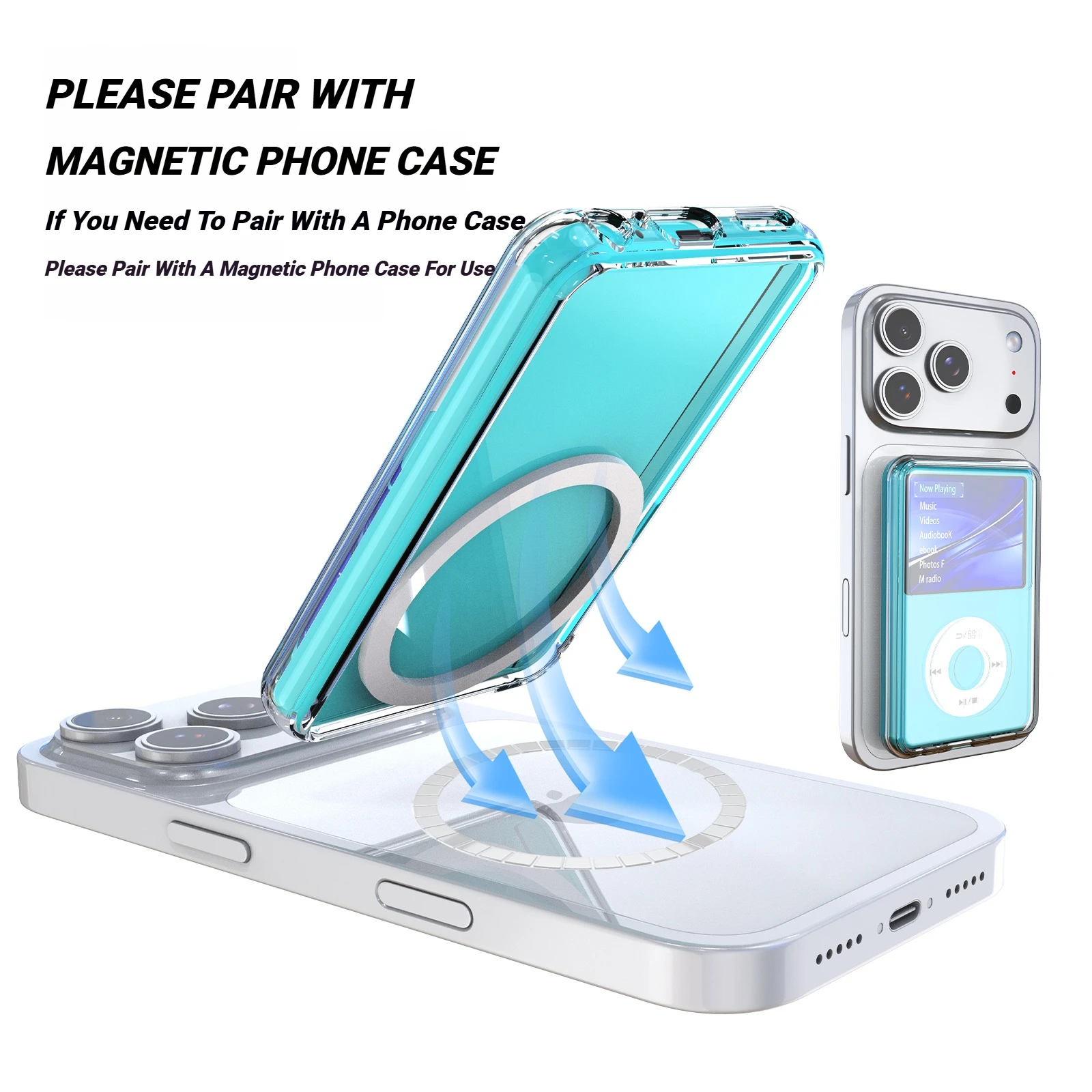 INNIOASIS Y1 휴대용 MP3 플레이어 커버용 자기 초박형 투명 TPU 케이스는 MagSafe 충전을 지원합니다.