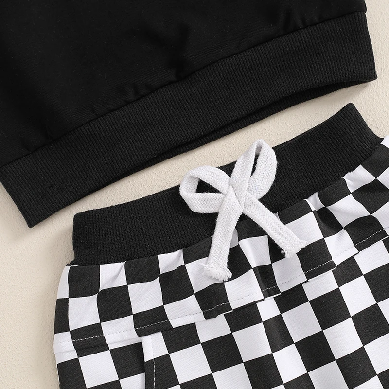 -05-27 Lioraitiin 0-3Y Kids Boys Autumn 2PCS Outfit Sets Long Sleeve O Neck Tops Checkerboard Print Pants Sets
