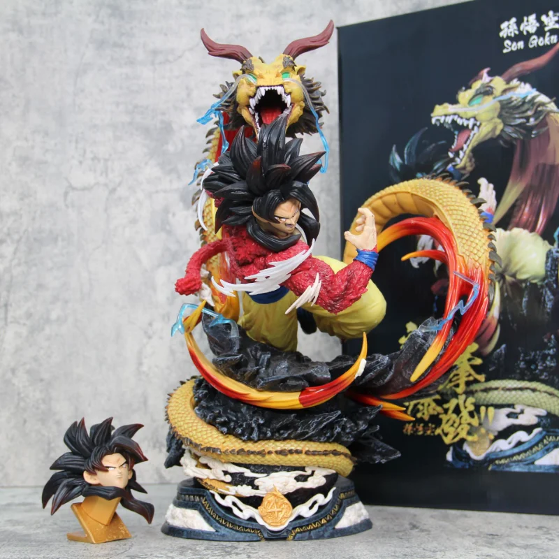 45Cm Dragon Ball Super Saiyan 4 Son Goku Dragon Fist Battle Form Statue Pvc Full-Length Battle Action Figure Model Toys Gift