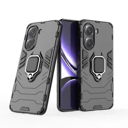 Magnetic Ring Holder Armor Shockproof Phone Case - Sleek 4G Back Cover for Poco X6 Pro (Black)