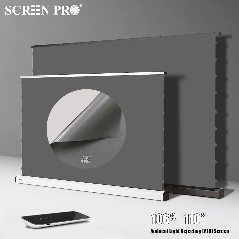 

106in/110in Motorized Floor Self-Rising 8K ALR Projection Screen For Home 4K 16:9 Long Throw Projector Screen Gray With Remote