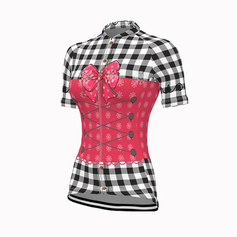 Women Cycling Jersey Set Bow Plaid Shirt Road Bike Jersey Breathable Mtb Wear Clothing Cycling Shorts Kit