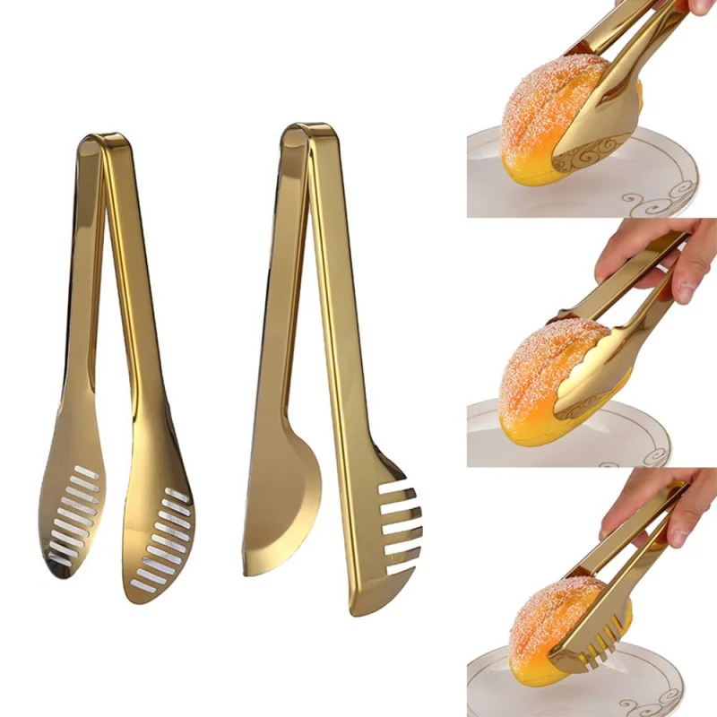 

8-Styles Gold BBQ Food Tongs Steak Clip Stainless Steel Hollow Cake Bread Grill Clamp Cooking Utensils Kitchen Accessories