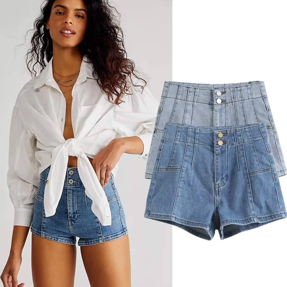 Jenny&Dave High Waist Bermuda Hot Shorts Women Ins Fashion Blogger Retro Elastic Denim Shorts Ladies Summer 2021 fashion summer ladies clothing high waist denim shorts women s fringe frayed ripped street jeans hot shorts with pockets