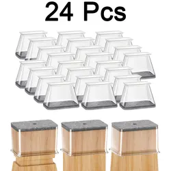 Silicone Chair Leg Floor Protectors - 24 Pack, Rectangle Pads to Safeguard Hardwood Floors - L (Rectangular 24Pcs)