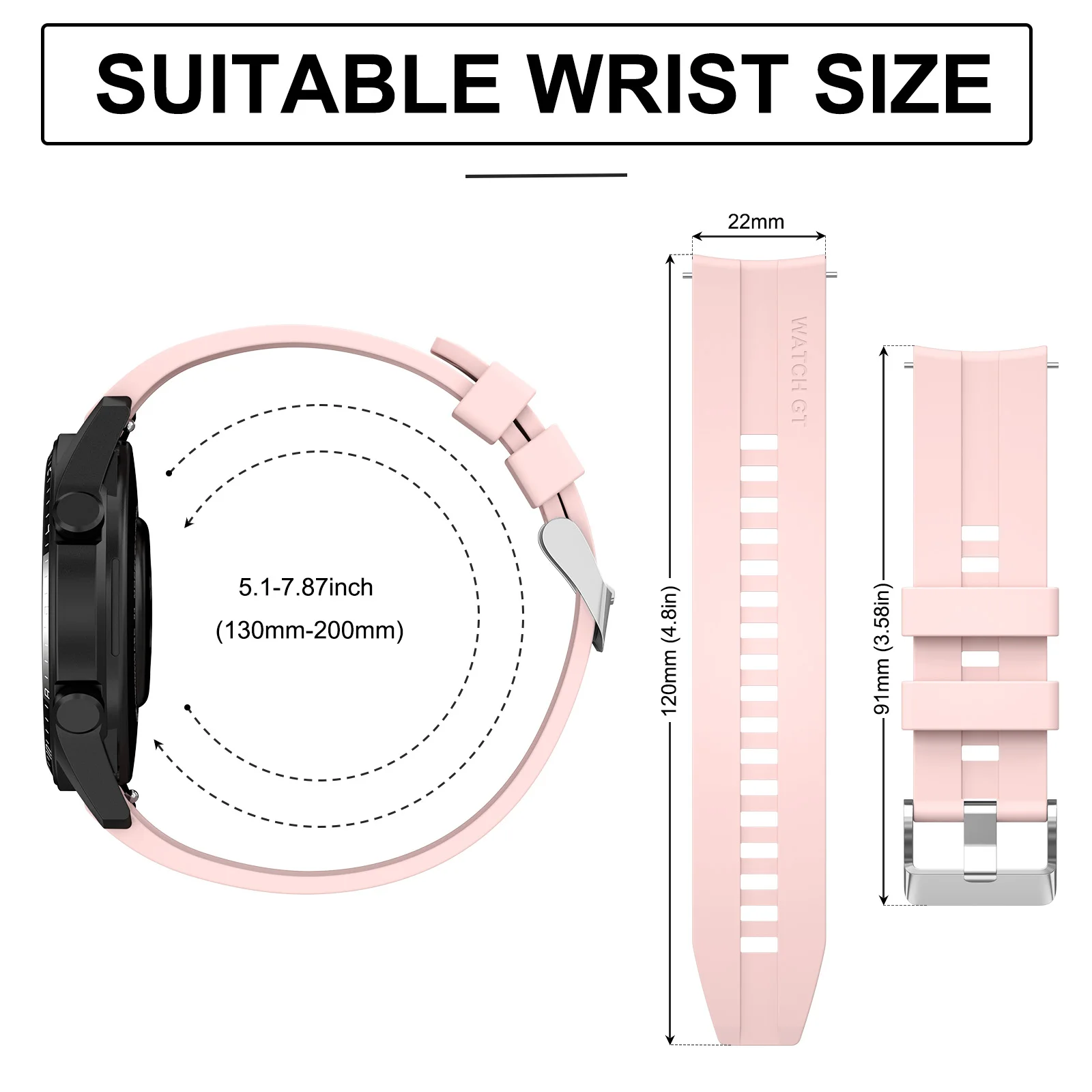 Versatile 22mm Silicone Watch Band - Durable Strap Bracelet