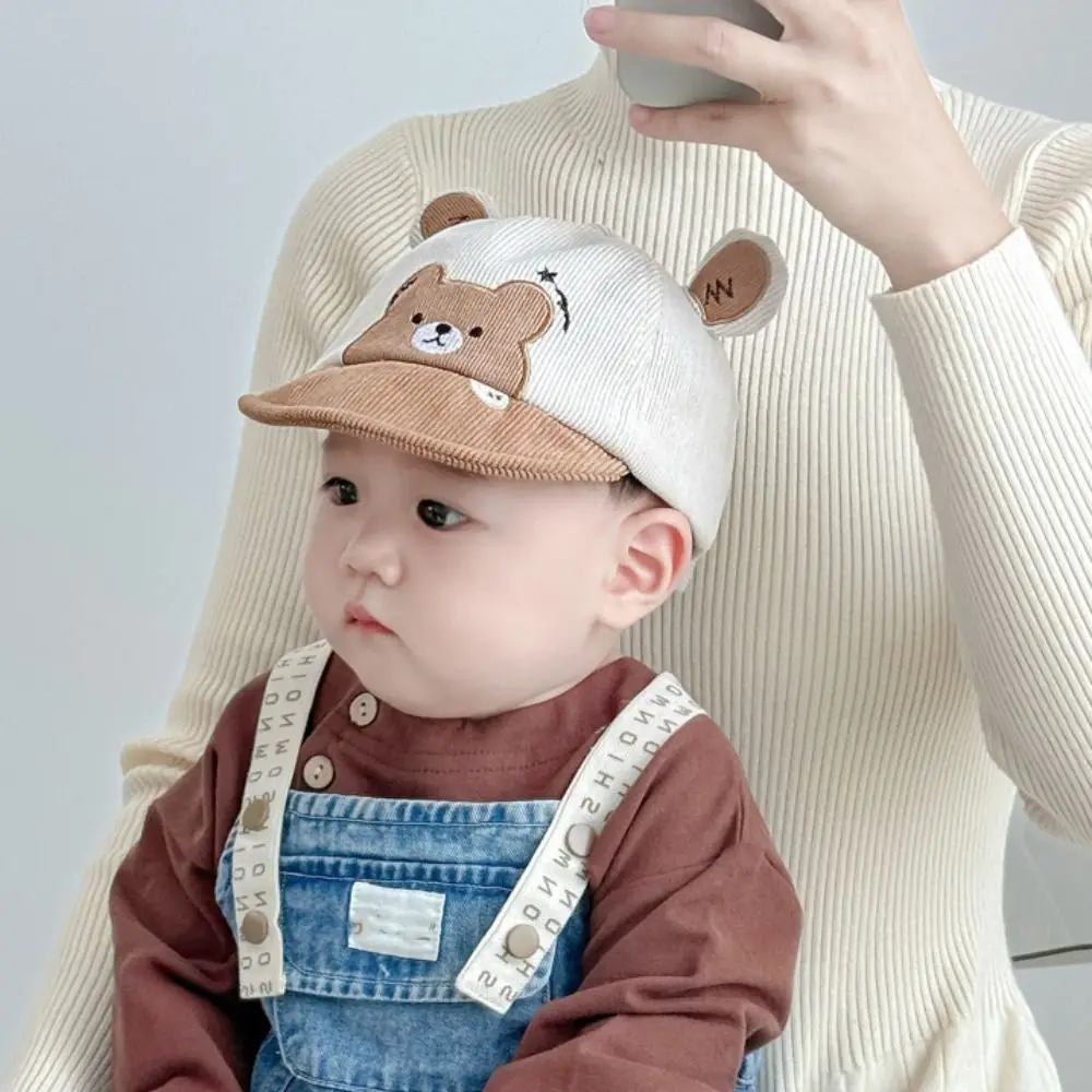 Soft Cotton Infant Bucket Hat Cartoon Bear Sunscreen Baby Sunhat Wide Brim Kawaii Newborn Flat Cap Boy Girls