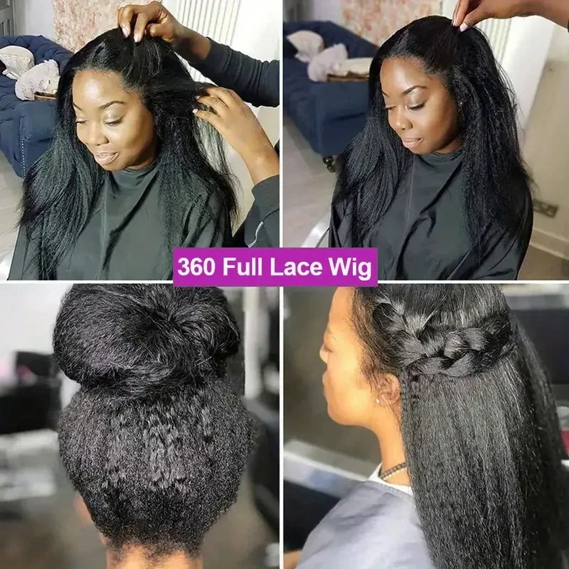 Kinky Straight 360 Lace Front Wigs Human Hair invisi strap Brazilian 40 Inch Yaki Straight V Part Wig Human Hair Wig Preplucked 5