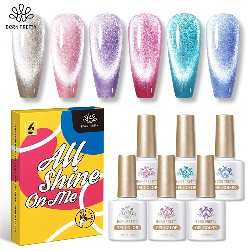 

BORN PRETTY 10ML Sea Blue Cat Magnetic Gel Polish Set 6 Bottles Sparking Silver Snowlight Effect Semi Permanent Soak Off UV Gel