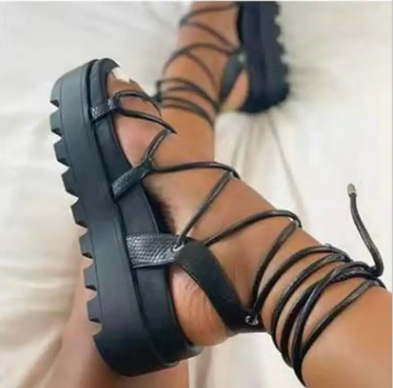 Woman Gladiator Sandals Ladies Ankle Wrap Wedges Women Platform Shoes Female Fashion Lace Up Shoes Women's Footwear Plus Size 43