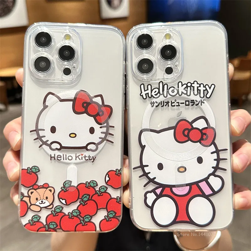 Cute Hello Kitty Clear Case Per Iphone 15 11 12 13 14 Pro Max Mini Xs Xr 8 7 Plus Se 2020 Magsafe Magnetic Wireless Charge Cover
