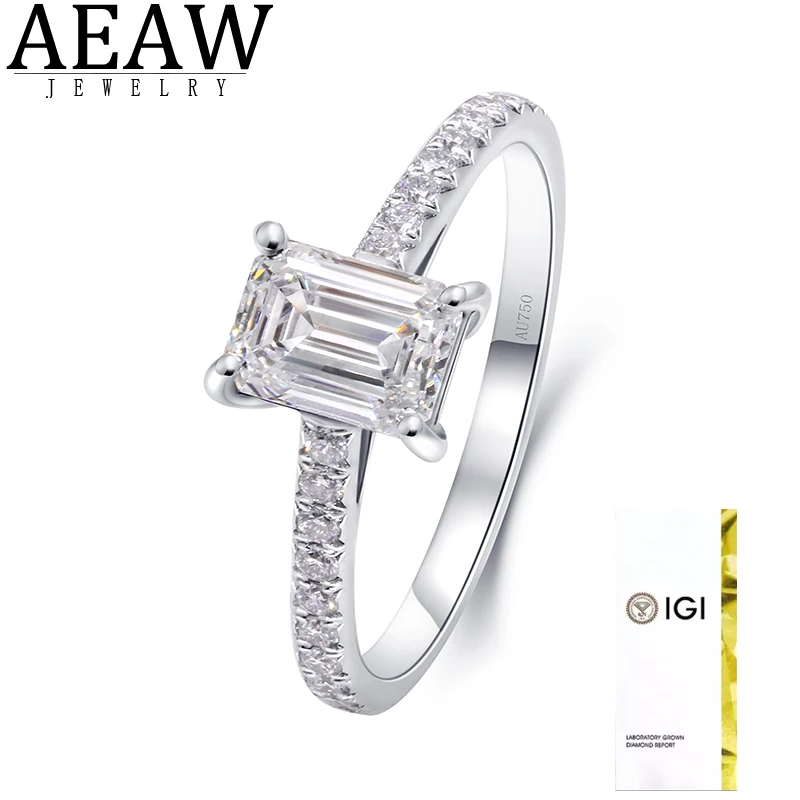 IGI 14K 화이트 골드 에메랄드 하프 이터니티 랩 그로운 다이아몬드 약혼 반지, 1.02ct CVD 다이아몬드 반지