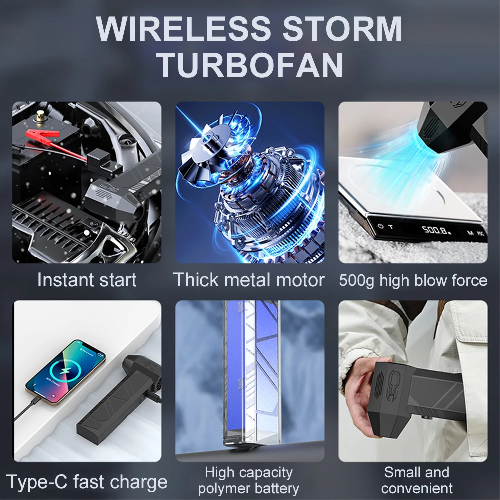 3 in1 Turbo jet fan 10400mAh 180000RPM Powerful Air Blower Vacuum Dust Cleaner Type-C Charging Strong Winds for Car Dryer Clean