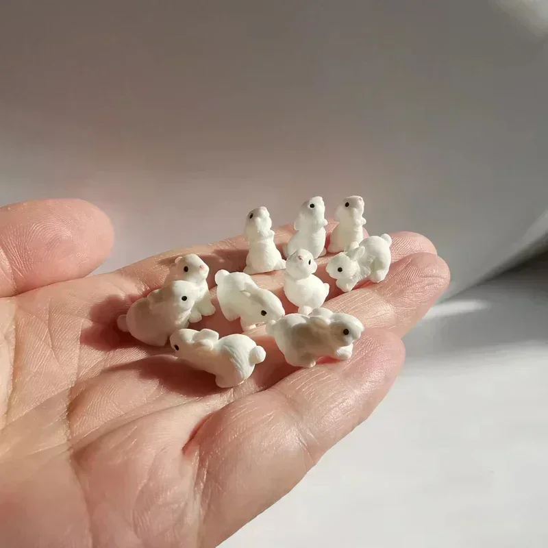 10-Piece Rabbit Bunny Miniature Figurine Set for Fairy Gardens and DIY Crafts