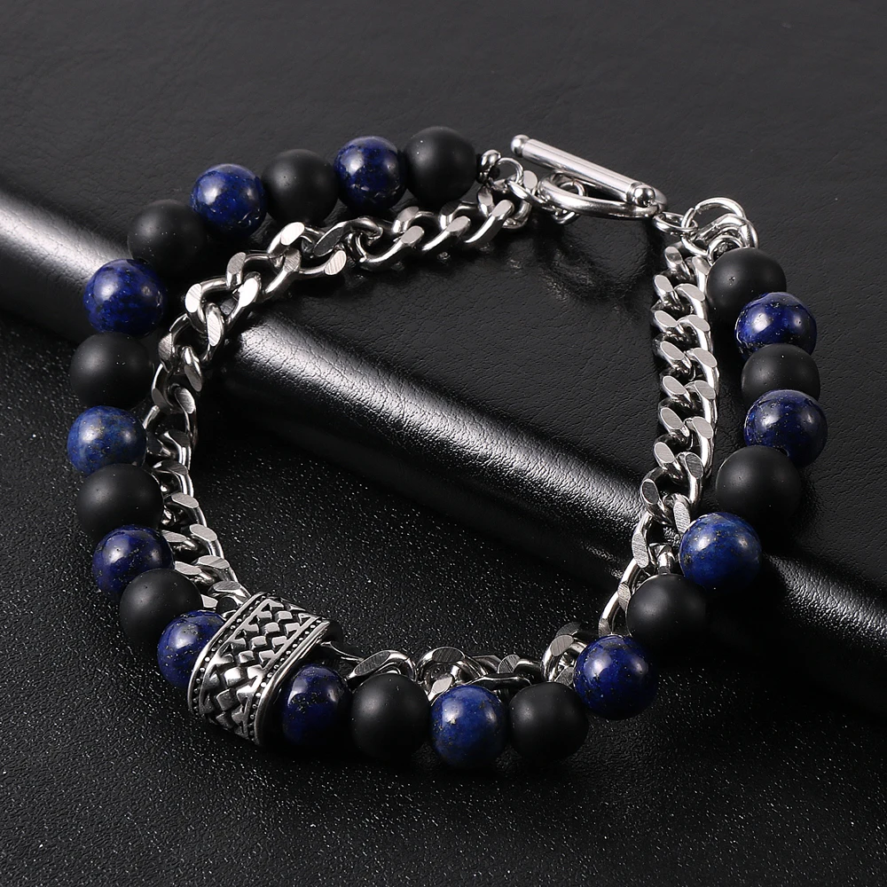 

Natural Stone Beaded Bracelet for Men Tiger Eye Hematite Stainless Steel Bracelets OT Buckle Friendship Women Bangles Jewellery