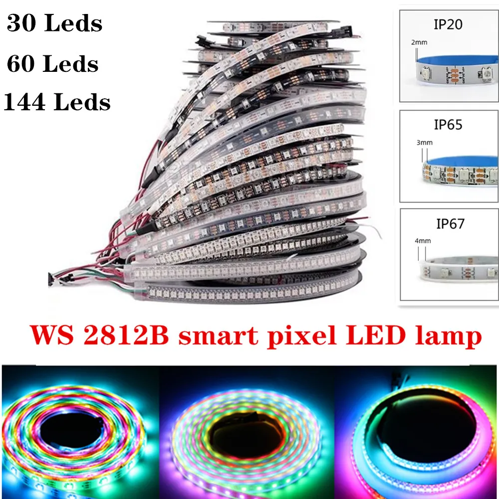 

DC 5V RGB WS2812B 1 2 3 4 5m Individually Addressable Led Strip 2812Smart Pixels Led Light Black White PCB Waterproof IP30/65/67