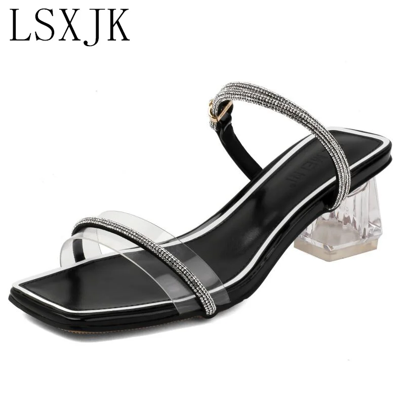 

LSXJK Sandals Women's 2022 New French Style High Heels Women's Shoe Summer Square Head Thick Heel Fashion Fairy Wind 2060-8