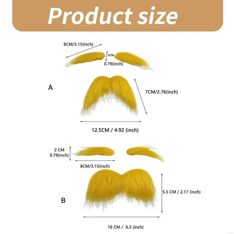 VONJUMA 2 Set Baffi E Sopracciglia Gialli Barba Finta Autoadesivi