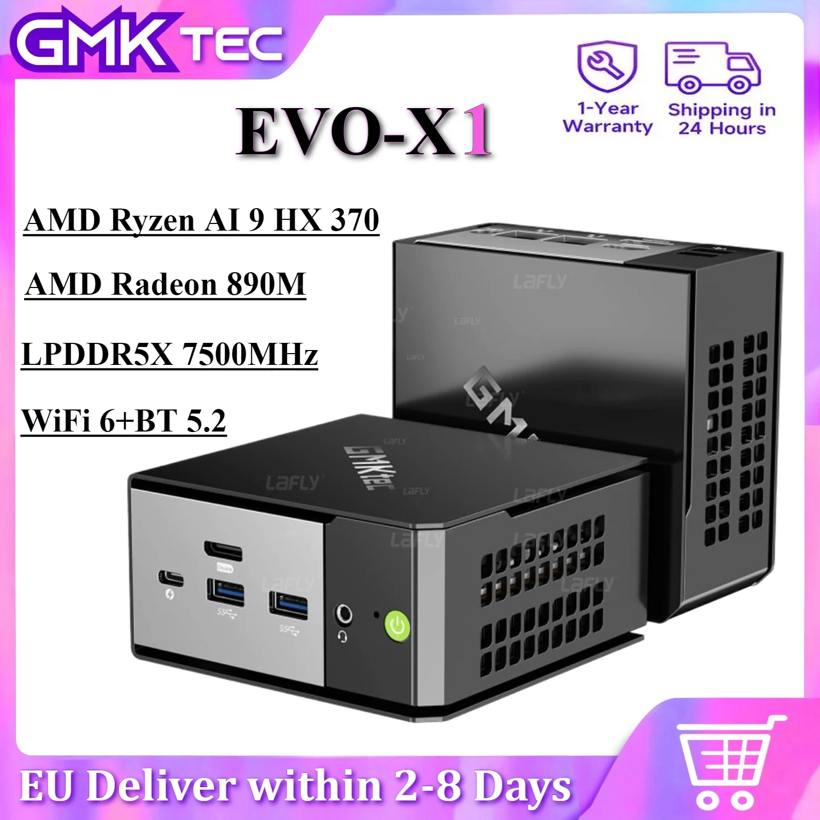 GMKtec EVO-X1 Mini PC AMD AI 9 HX 370 Win11 Pro LPDDR5X 32/64GB