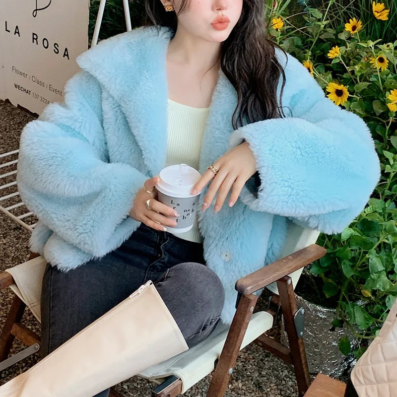 

2023 Real Fur Winter Tuscany Lamb Hair Youth Sheep Shearing Coat Fur One Piece Coat Women