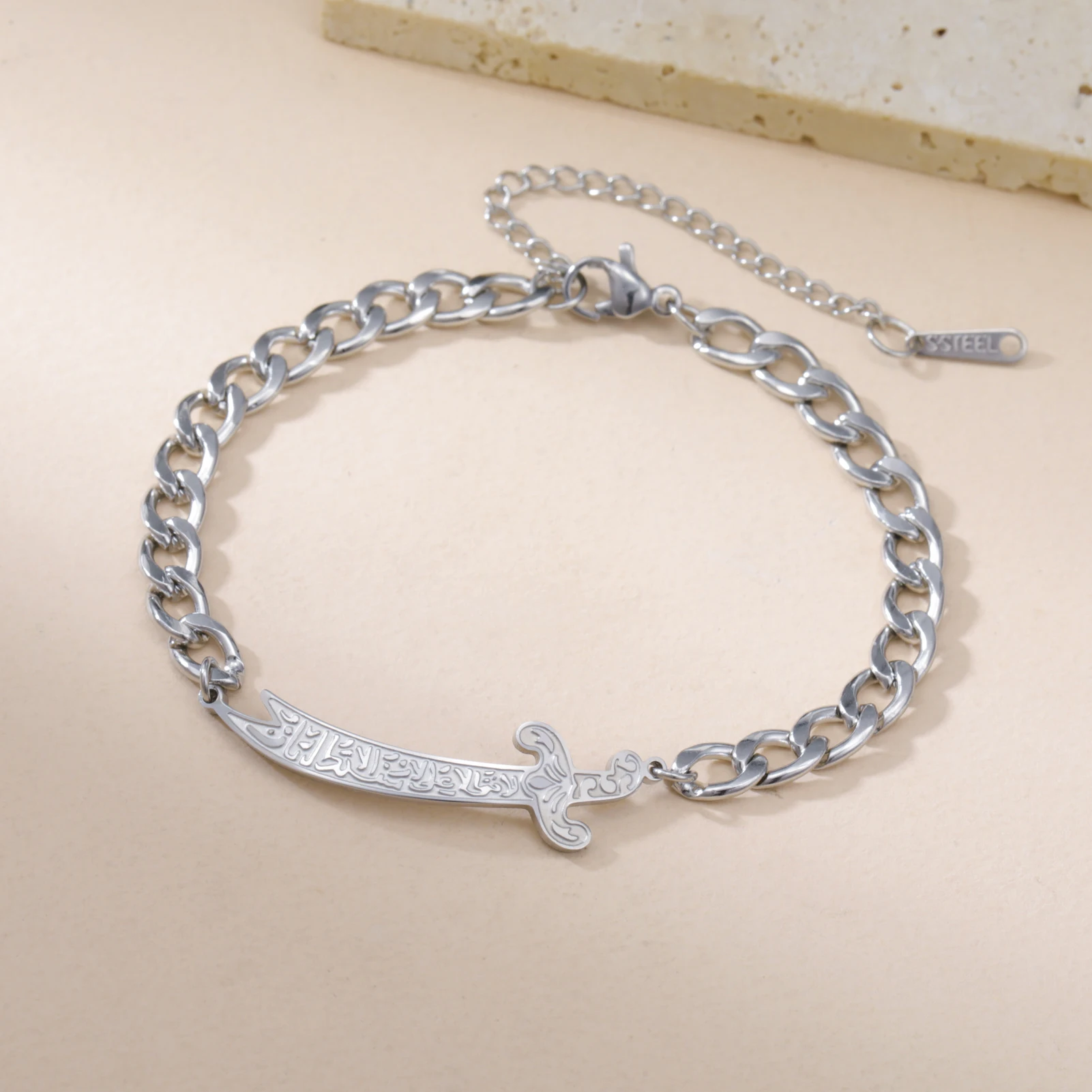 Bracciale Zulfiqar VASSAGO In Acciaio Inox Con Corda Intrecciata – Ciondolo Spada Imam Ali, Regolabile, Regalo Islamico