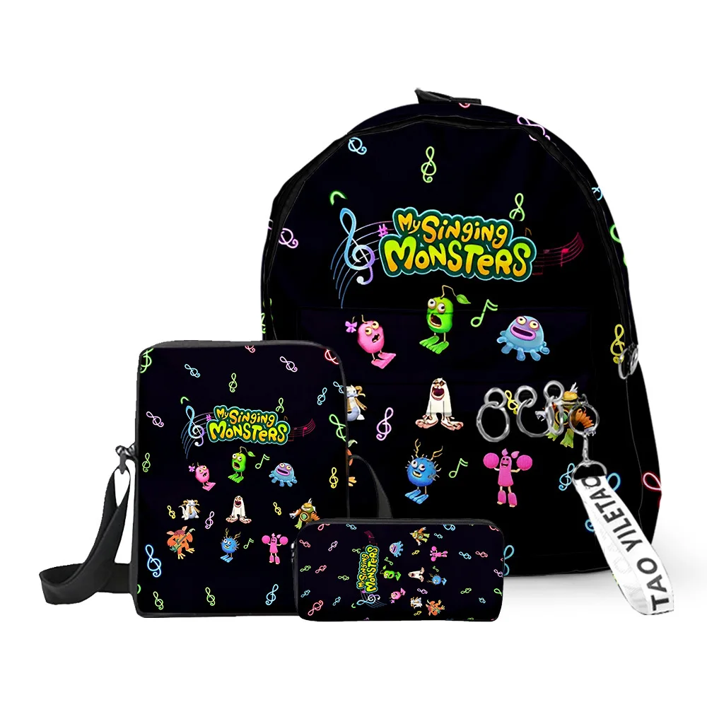 3pcs/set My Singing Monsters Backpack Boys Girls School Bag Primary Middle School Students Knapsack Travel Crossbody Bags