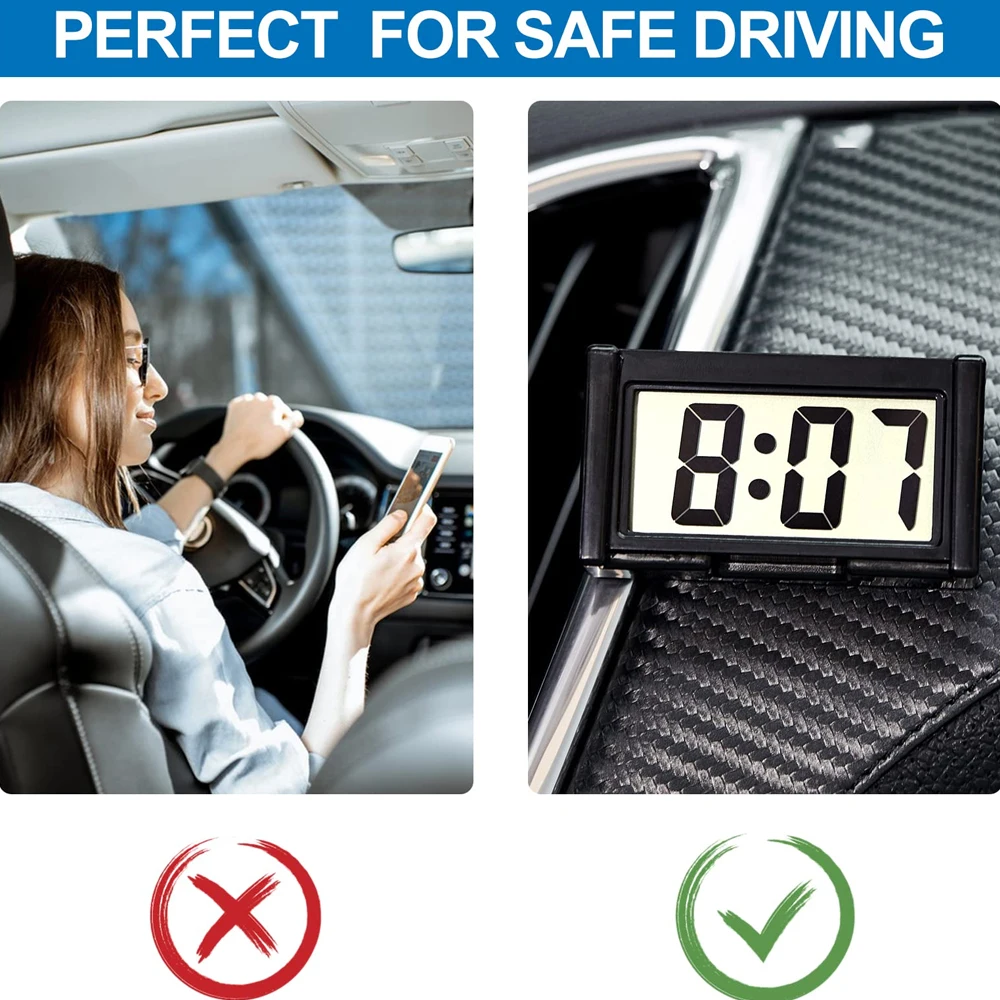 Compact Digital Dashboard Clock with Strong Adhesive