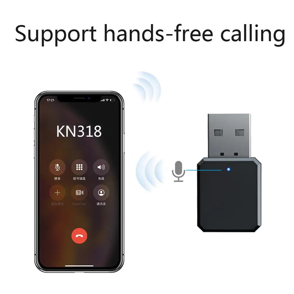 bluetooth-compatible 5.1 Audio Receiver Dual Output AUX USB Stereo Car Hands-free Call Built-in microphone NEW