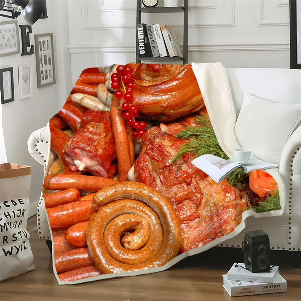 

CLOOCL Fashion Blankets 3D Printed Delicious Grilled Meat Sausage Throw Blanket for Bed Beddings Adult Child Fluffy Quilts