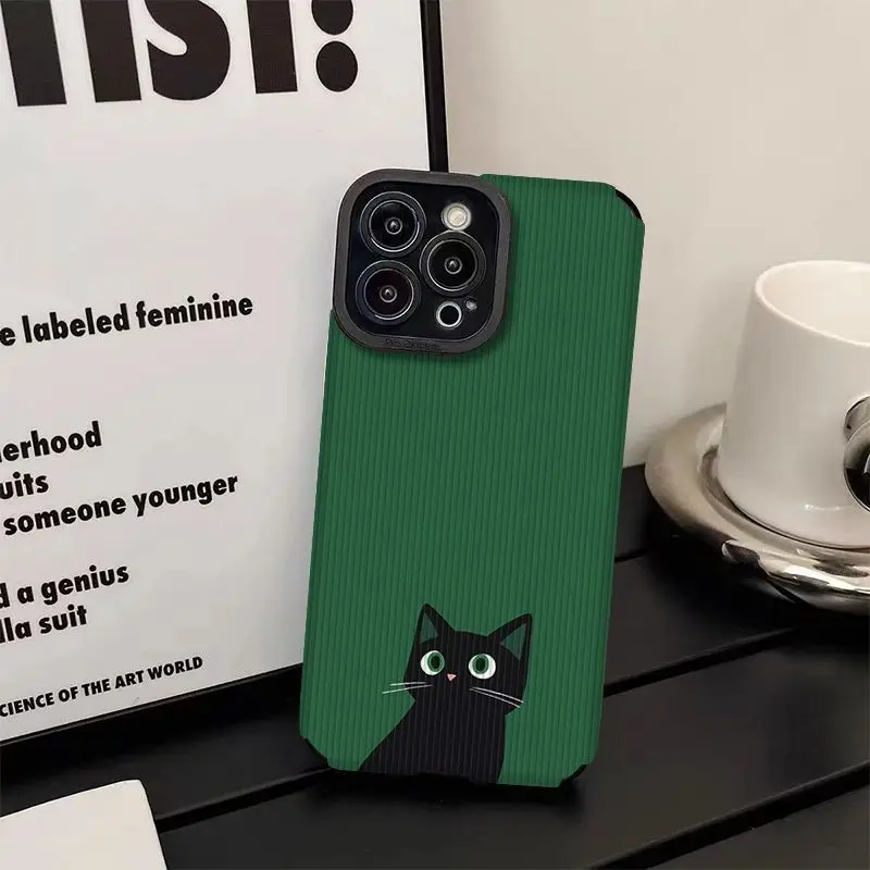 Custodia Protettiva Per Obiettivo Della Fotocamera Green Dark Small Cat Per Iphone 15 14 Pro Custodia Morbida Per Iphone 14 Plus 13 12 11 Pro Max Capa