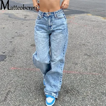 2023 Fashion Loose Jeans Women Commuter Straight Trousers Daily Casual Denim Pants Female Splicing Pocket High Waist Streetwear 1