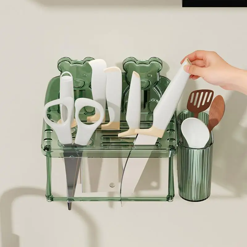 Porte-Baguettes Mural Suspendu, Éponge sans Jolie çon, mir d\'Évier Opaque, Design EvaluBear, Support de vaccage d\'Ustensiles