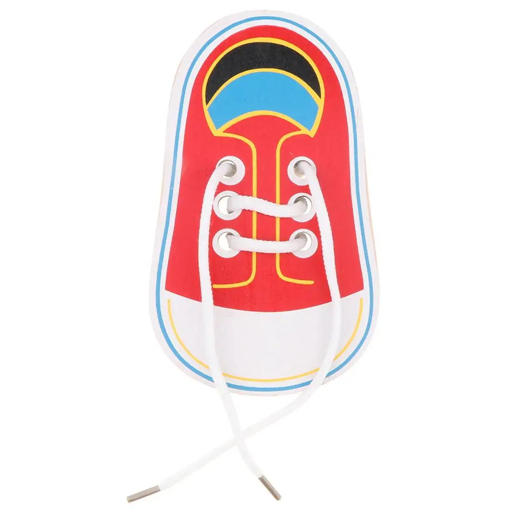 

Red Wooden Montessori Toy Shoe Lacing Game Skill Learning Toy Gift