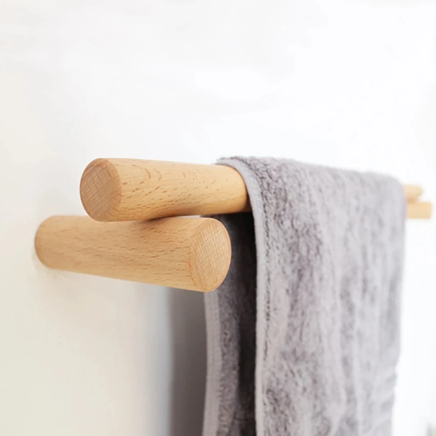  Cozifa Toallero de madera de roble de 22 pulgadas para baño,  montado en la pared con soporte de barra de torre, toallero, ganchos para  baño : Herramientas y Mejoras del Hogar
