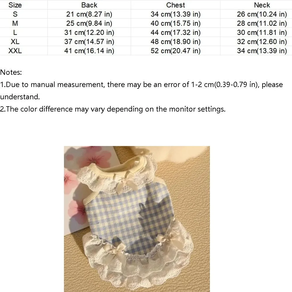 통기성 좋은 애완동물 레이스 스커트 얇은 체크무늬 고양이 공주 드레스 편안한 리본 레이스 디자인 고양이 체크무늬 옷 여름 시즌
