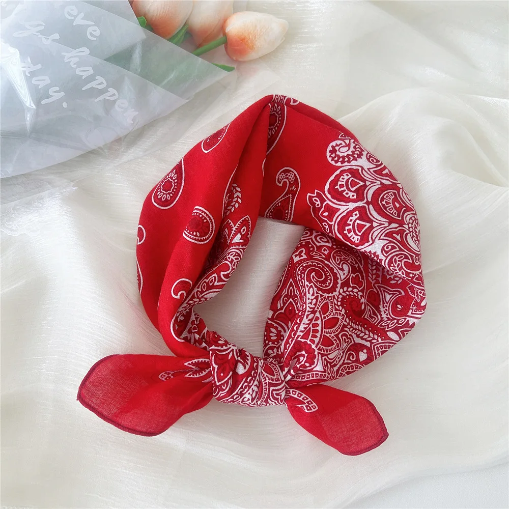 55*55cm Cotton Linen HairScarf Bandana Floral Print Neckerchief Square Handkerchief Turban Neck Scarf Hair Accessories For Women 3