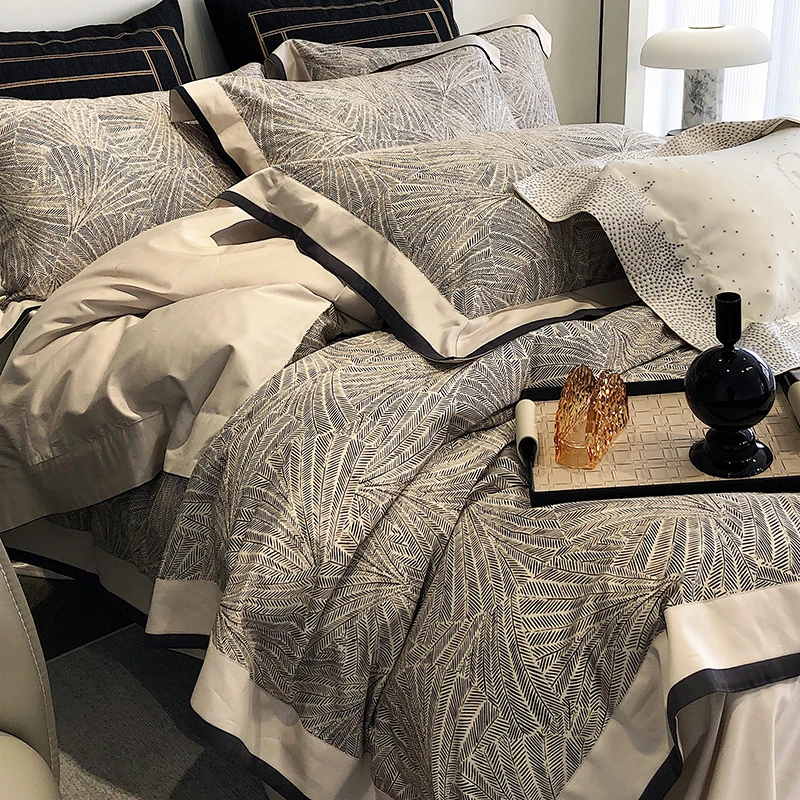 

Modern Luxury Digital Printing Bedding Set 300TC Cotton Soft Bed Sheet Pillowcases Duvet Cover 4Pcs (Queen King Size,2 Patterns)