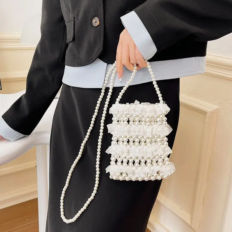 

High Beauty And Temperament Fairy Pearl Beaded Crossbody Bag Women Finished Product 2023 Summer New Fashion Sweet Phone Bag Girl