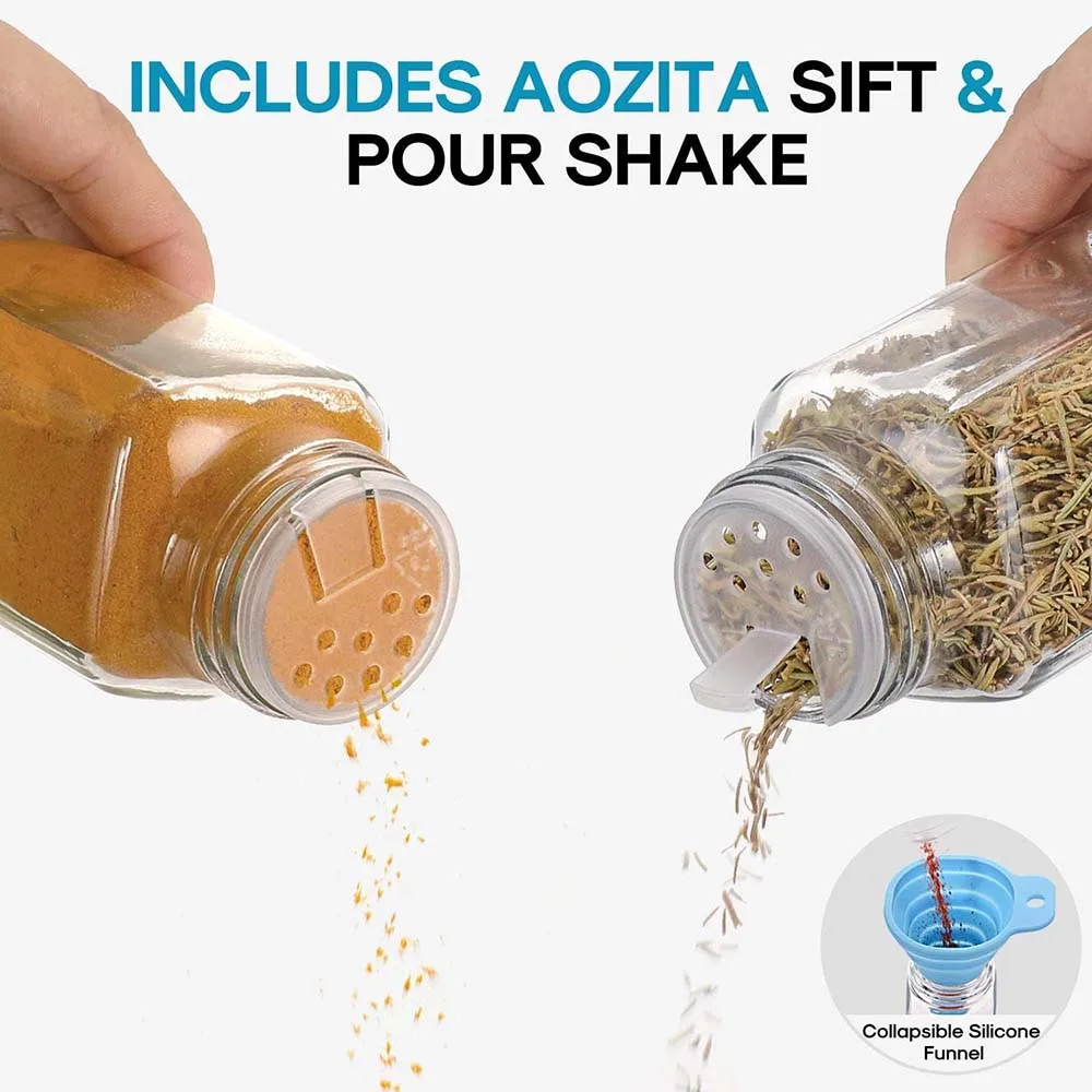 Description Picture 5 of itemSpice Jars with Labels Glass Spice Jars with Shaker Lids, Collapsible Funnel 4oz Seasoning Containers Bottles