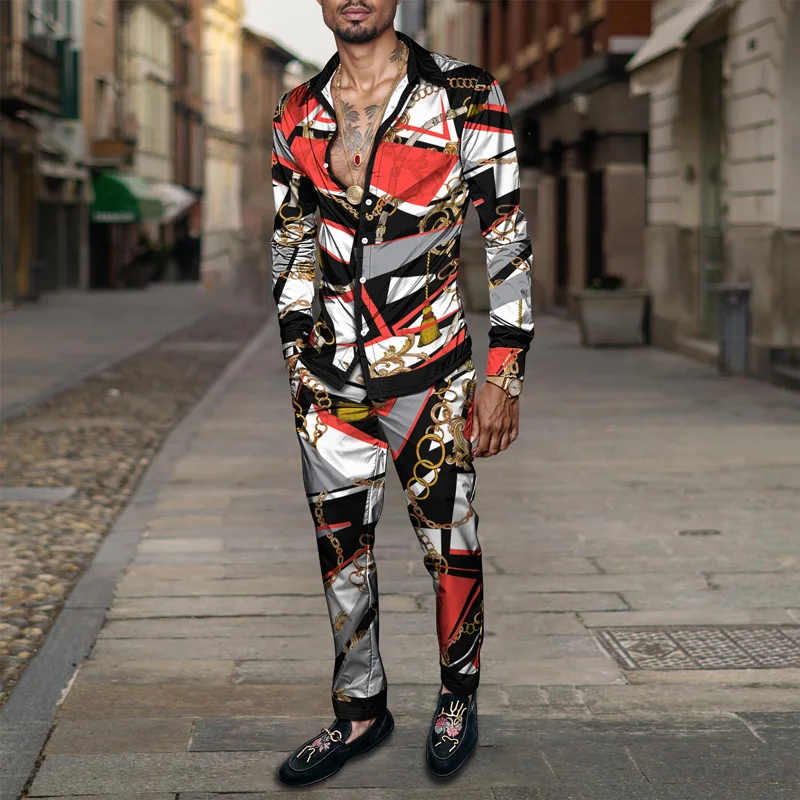 2025 Spring Summer Men Shirt Set Brand Print Fashion Printing Two Piece Set Mens Light Luxury Lightweight Party Long Sleeves_voghion.com