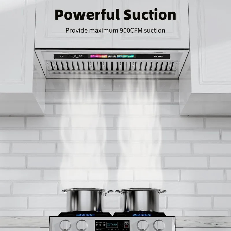 30 Inch Insert Range Hood with Voice/Gesture/Touch Control, 900 CFM Built-in Kitchen Hood Vent with 4 Speed Exhaust Fan 5