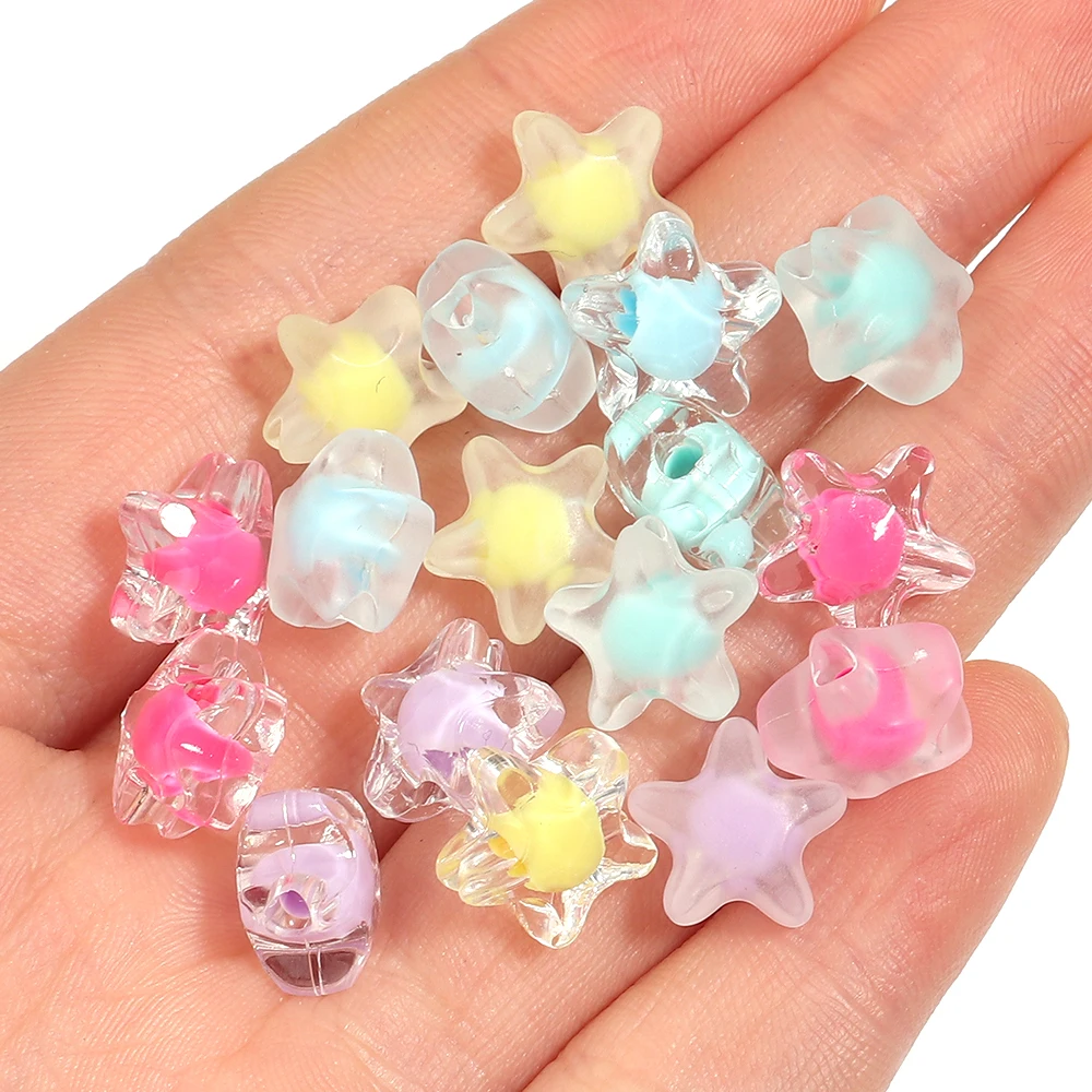 50/100pcs 별 모양 아크릴 비즈 혼합 색상 느슨한 비즈 바느질 의류 장식 만들기 DIY 전화 키 체인 액세서리