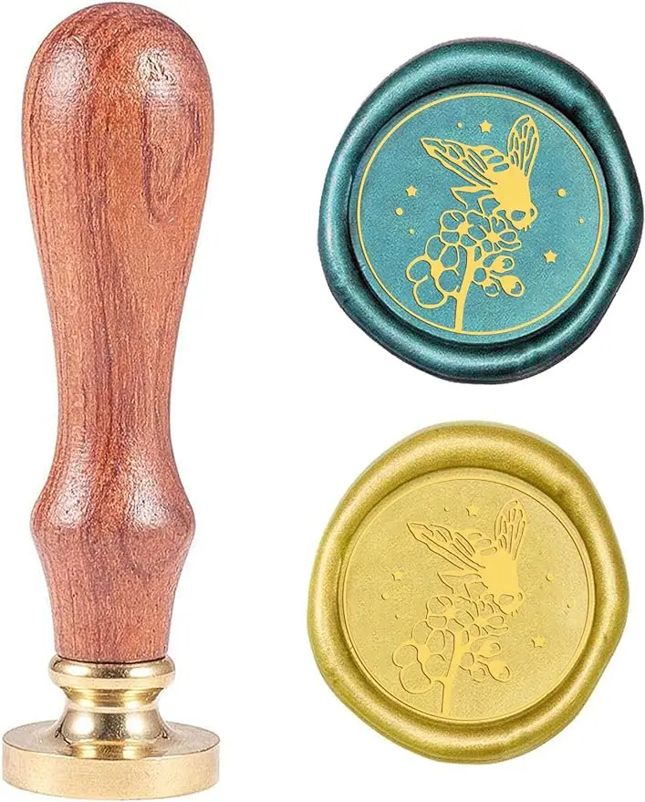 

1PC Wax Seal Stamp Honey Bee Pattern 25mm Sealing Wax Stamp with Brass Seal Wood Handle for Greeting Card Wedding Invitation