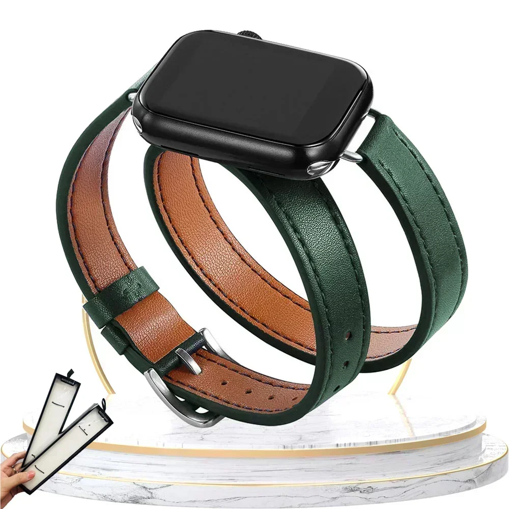 Elegant Double-Loop Leather Watch Strap Bracelet