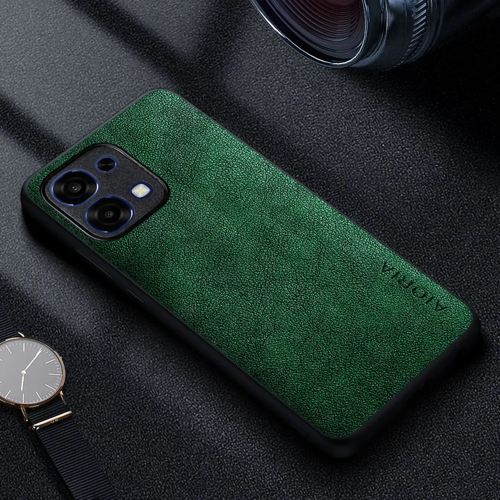 Premium Black PU Leather Phone Case with Full Package Anti-Drop Design and Precision Camera Cutout